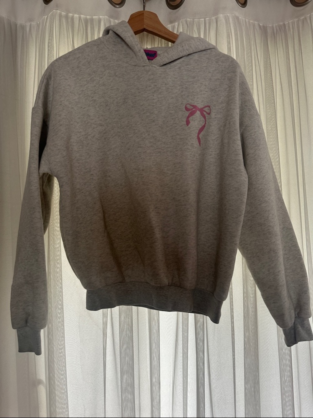 Edikted Gray Hoodie with Pink Bow Accent